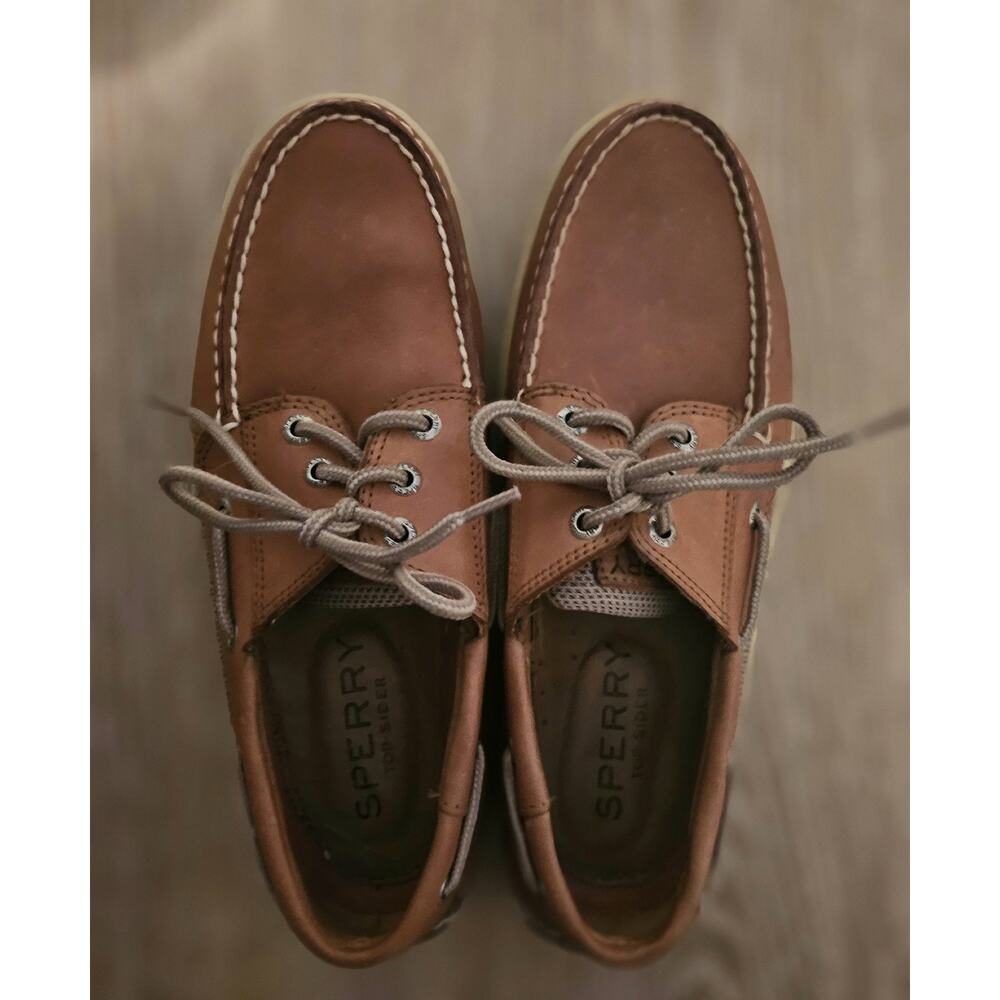 Sperry Top-Sider Billfish 3-Eye Boat Shoes Mens Cognac Leather Loafers Size 8